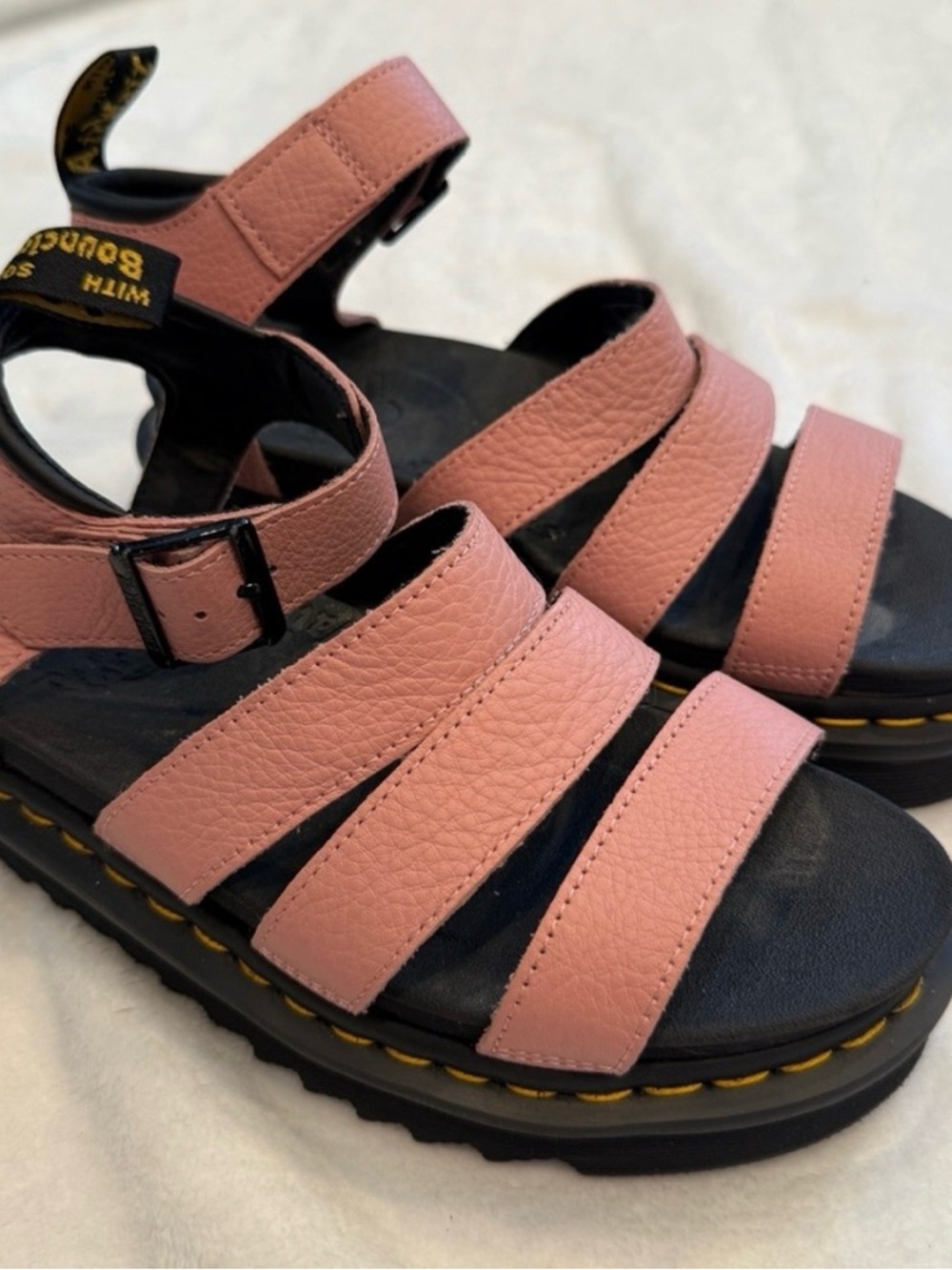 Dr. Martens Pink Leather Platform Strappy Sandals